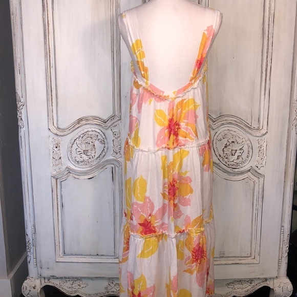 Free People Linen Blend Sherbet Color Florals on White Multi Tiered Dress S/XS - Picture 7 of 11